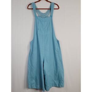 Kleen 100% Linen Wide Leg Shortalls Overalls sz XL Blue Coastal Floral Lagenlook